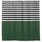 Donkergroene smaragd met zwarte en witte strepen douchegordijn (Voorkant)