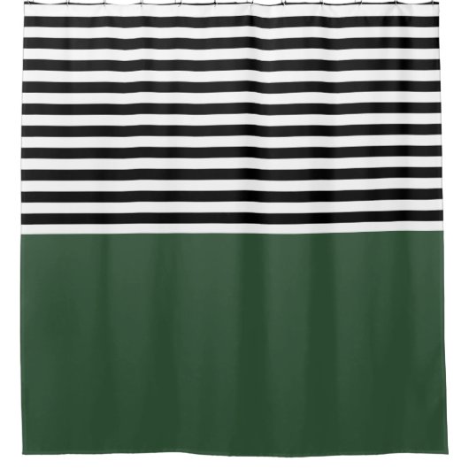 Donkergroene smaragd met zwarte en witte strepen douchegordijn (Voorkant)