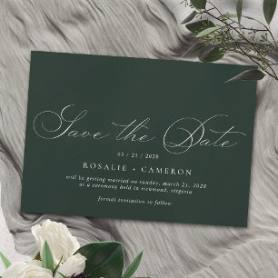 Donkergroene smaragd   Modern  formeel script Save The Date