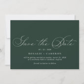 Donkergroene smaragd | Modern  formeel script Save The Date (Voorkant)
