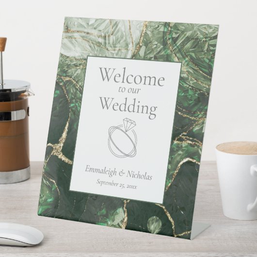 Donkergroene smaragdgroene edelsteen bruiloft reclamebord met voetstuk (Insitu)