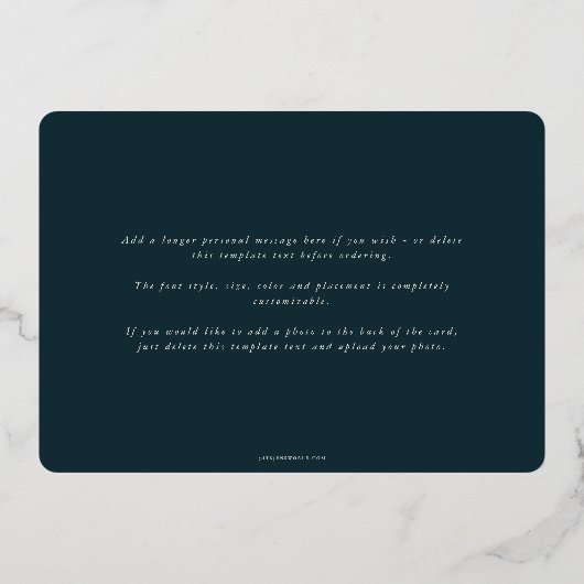 Donkergroene sneeuwbes + kerstfoto met eucalyptus folie feestdagenkaart (Achterkant)