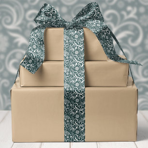 Donkergroene Sneeuwvlokken en Krullen Kerst Satijnen Lint