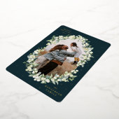 Donkergroene snowberry+Eucalyptus kerstfoto Folie Feestdagenkaart (Gedraaid)