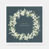 Donkergroene Snowberry+Eucalyptus Kerstkrans Servet (Voorkant)