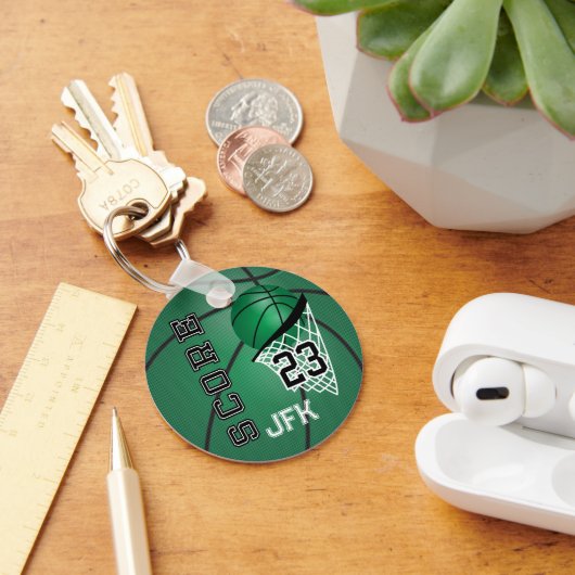 Donkergroene sport Basketball | DIY-tekst Sleutelhanger (Bureau)