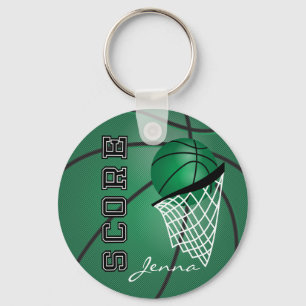 Donkergroene sport Basketball   DIY-tekst Sleutelhanger