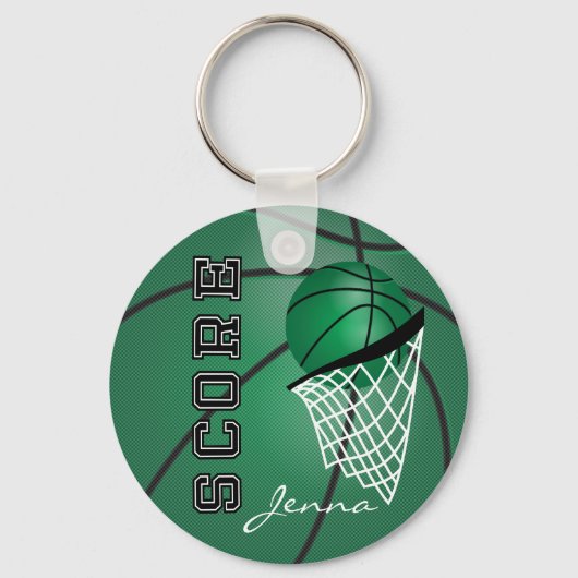 Donkergroene sport Basketball | DIY-tekst Sleutelhanger (Voorkant)
