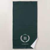 Donkergroene stijlvolle monogram moderne minimalis strandlaken (Voorkant)
