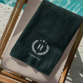 Donkergroene stijlvolle monogram moderne minimalis strandlaken