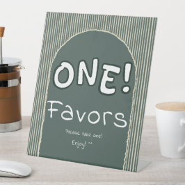 Donkergroene Strepen 1e Verjaardag Cadeautjes Reclamebord Met Voetstuk