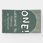 Donkergroene Strepen 1e Verjaardag Spandoek (Horizontaal)