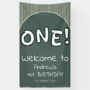 Donkergroene Strepen 1e Verjaardag Spandoek