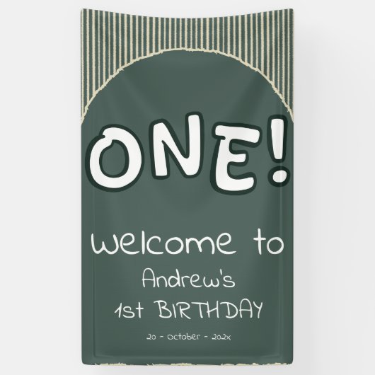 Donkergroene Strepen 1e Verjaardag Spandoek (Verticaal)