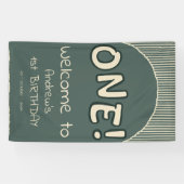 Donkergroene Strepen 1e Verjaardag Spandoek (Horizontaal)