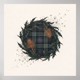 Donkergroene Tartan Distel Krans Schotse Poster