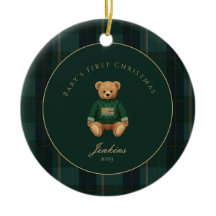 Donkergroene Tartan Plaid Baby Eerste Kerstmis