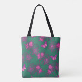 Donkergroene tas met hete roze bloemen (Achterkant)