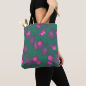 Donkergroene tas met hete roze bloemen (Dichtbij)