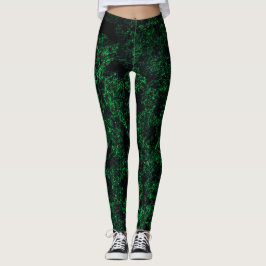 Donkergroene textuur, vernietigd of bijtend sponsj leggings