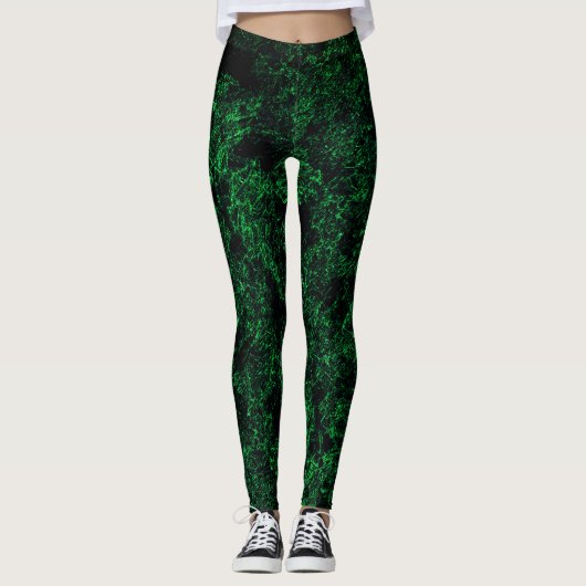 Donkergroene textuur, vernietigd of bijtend sponsj leggings (Voorkant)