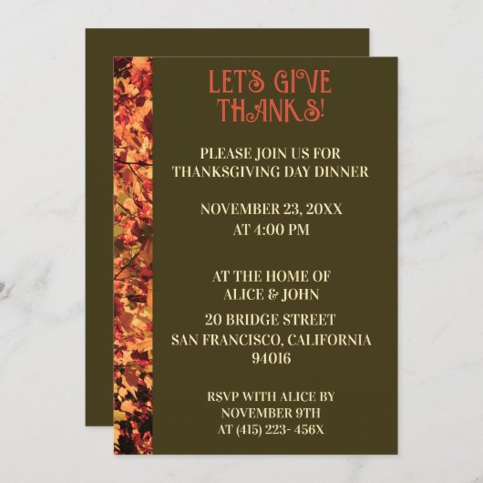 Donkergroene Thanksgiving Diner Herfstfeest Kaart (Voorkant / Achterkant)