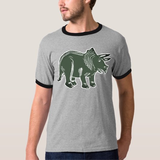 Donkergroene Triceratops Mannen Ringer T-Shirt (Voorkant)