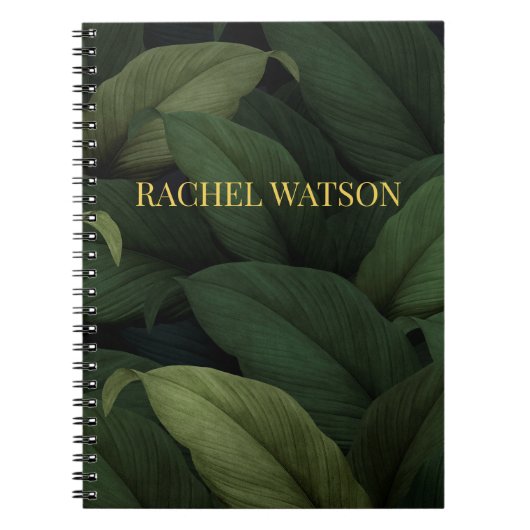 Donkergroene tropische bladeren notitieboek (Voorkant)