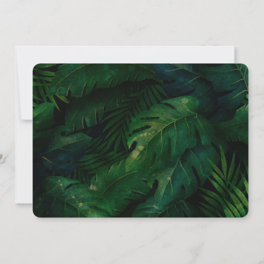 Donkergroene tropische bladeren patroon bruiloft kaart (Achterkant)