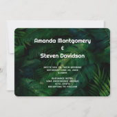 Donkergroene tropische bladeren patroon bruiloft kaart (Voorkant)