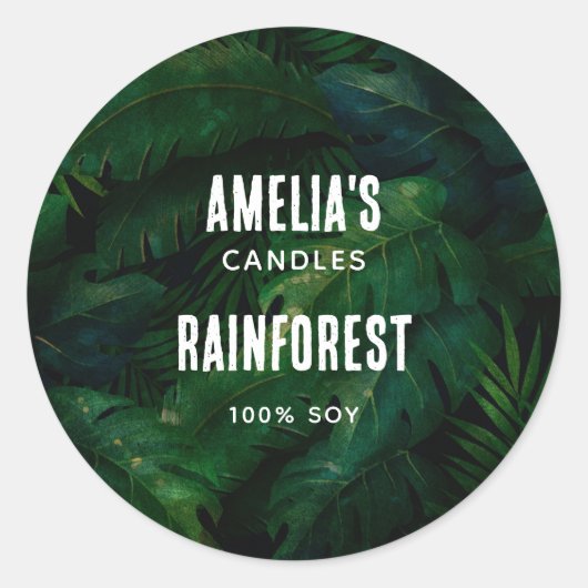 Donkergroene tropische bladeren patroon kaars bedr ronde sticker (Voorkant)