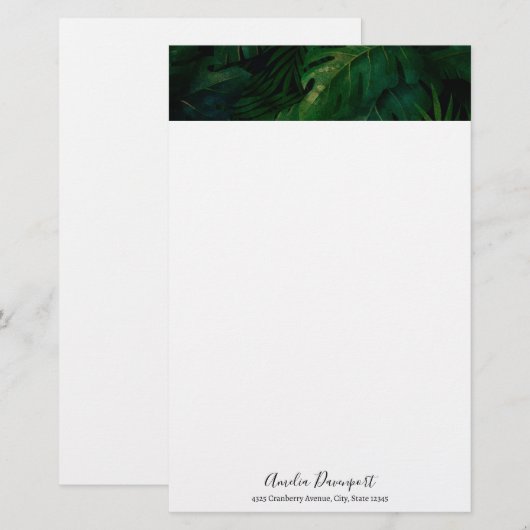 Donkergroene tropische bladeren rand briefpapier (Voorkant / Achterkant)