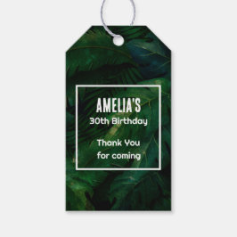Donkergroene tropische bladeren Verjaardag dank u Cadeaulabel