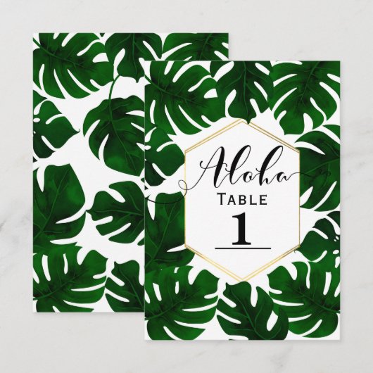 Donkergroene Tropische bladeren White Gold Table N Kaart (Voorkant / Achterkant)
