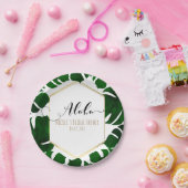 Donkergroene tropische bladeren White & Gold Weddi Papieren Bordje (Feest)