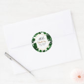 Donkergroene tropische bladeren White & Gold Weddi Ronde Sticker (Envelop)