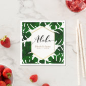 Donkergroene tropische bladeren White & Gold Weddi Servetten (Insitu)