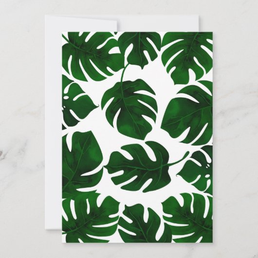 Donkergroene tropische bladeren wit & goud bruilof kaart (Achterkant)