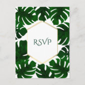 Donkergroene tropische bladeren wit goud bruiloft uitnodiging briefkaart (Voorkant)