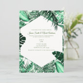 Donkergroene tropische palmbladeren zomerbruiloft kaart (Staand voorkant)