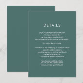 Donkergroene trouwdetails kaart modern lettertype (Voorkant / Achterkant)