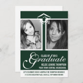 Donkergroene twee foto Afstuderen Pet en script Kaart (Voorkant / Achterkant)