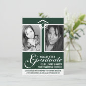 Donkergroene twee foto Afstuderen Pet en script Kaart (Staand voorkant)
