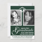 Donkergroene twee foto Afstuderen Pet en script Kaart (Voorkant)