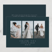 Donkergroene Ultra Minimale Triple Photo Wedding F Bedankkaart (Voorkant / Achterkant)