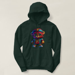 Donkergroene unisex hoodie met gangta teddy