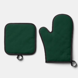 Donkergroene vaste kleur ovenwant & pannenlap set