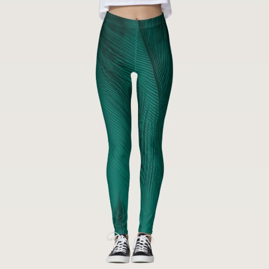 Donkergroene  veren textuur leggings (Voorkant)