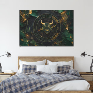 Donkergroene verf grunge stierontwerp canvas afdruk