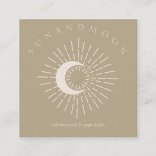 Donkergroene verwarming Sun maan Spirituele zonne- Vierkante Visitekaartje